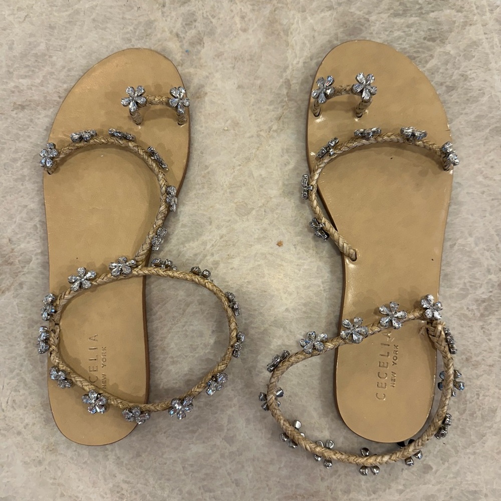 Cecelia New York ERIN Size 9 Women's Tan Sandals with Silver Accents